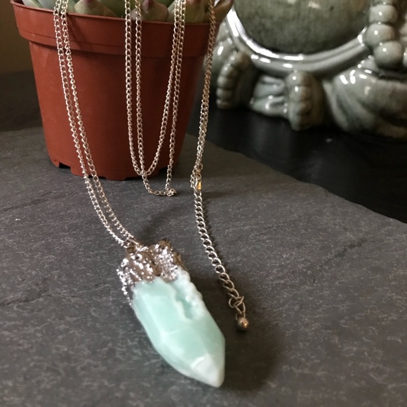 Long Silver Crystal Accent Necklace - Picture 3 of 4